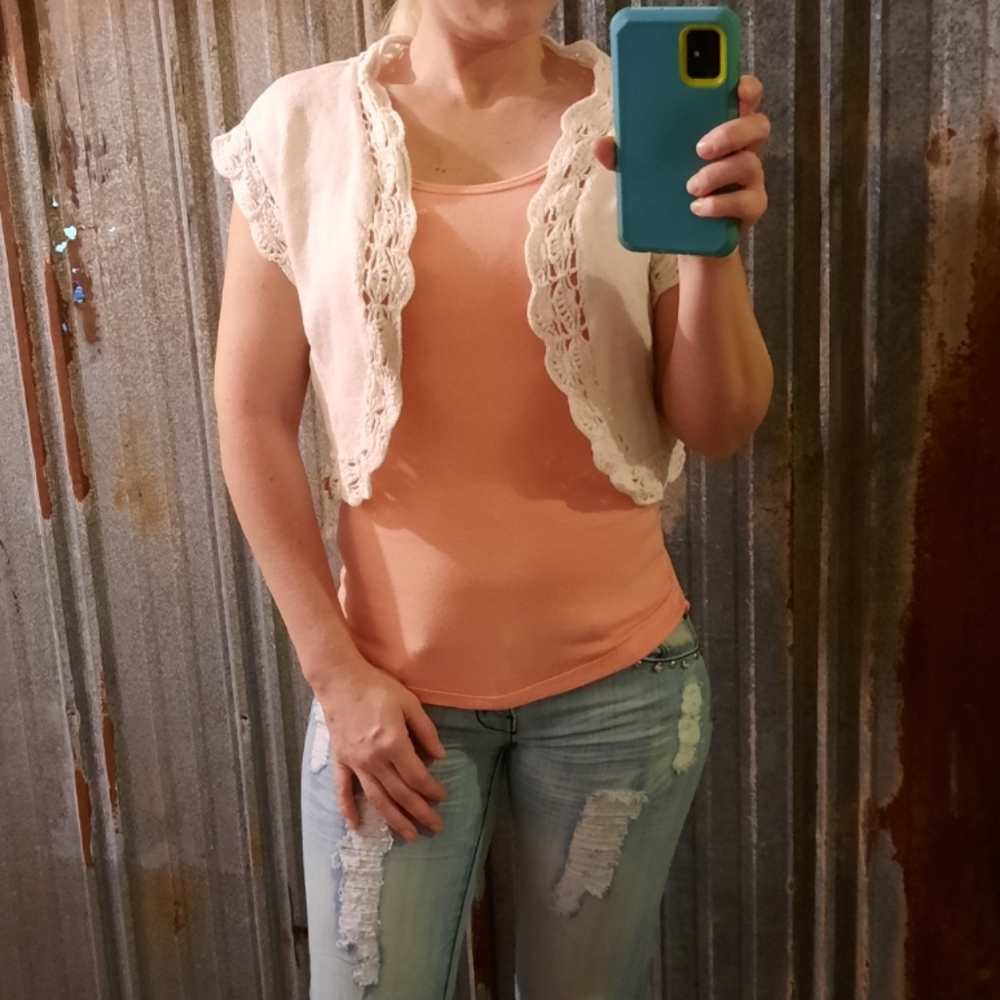 Vintage Summer Crochet Open Scalloped Karin Stevens Vest